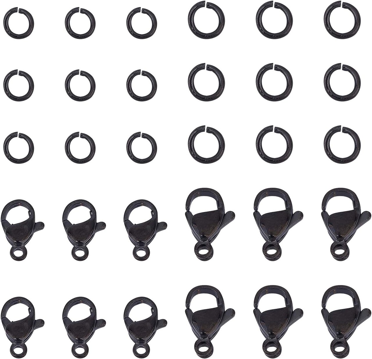 40pcs Black Lobster Claw Clasps with Jump Ring Stainless Steel Necklace Fasteners Hook Set End Chain Clasp Kits Metal Jewelry Clasps for DIY Bracelet Necklace Jewelry Making